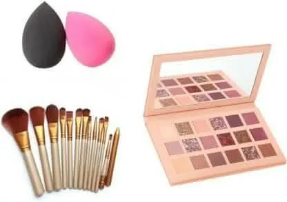 Bingeable HDA Multi Shades 18 Colors Eye Shadow Palette& 2 Pcs Blender Puff& 12 Pcs Naked Brush